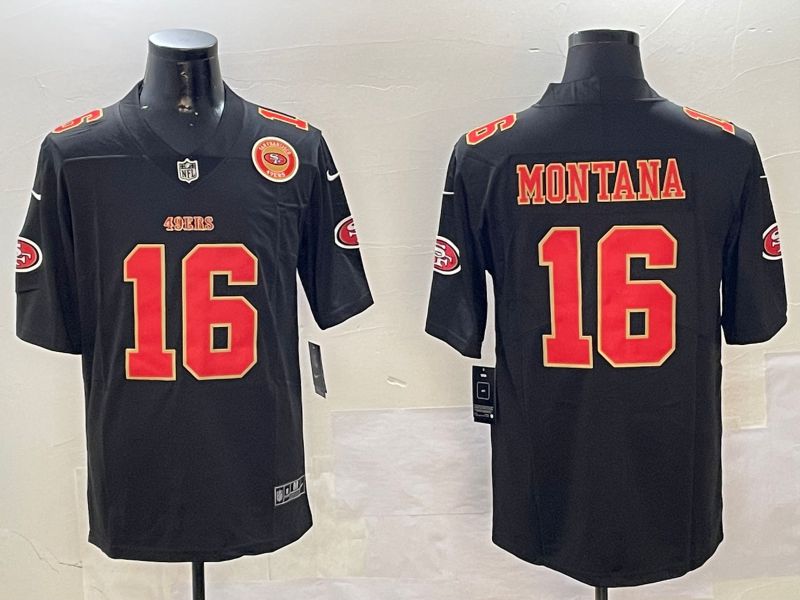 Men San Francisco 49ers #16 Montana Black Second generation 2024 Nike Limited NFL Jersey style 01085